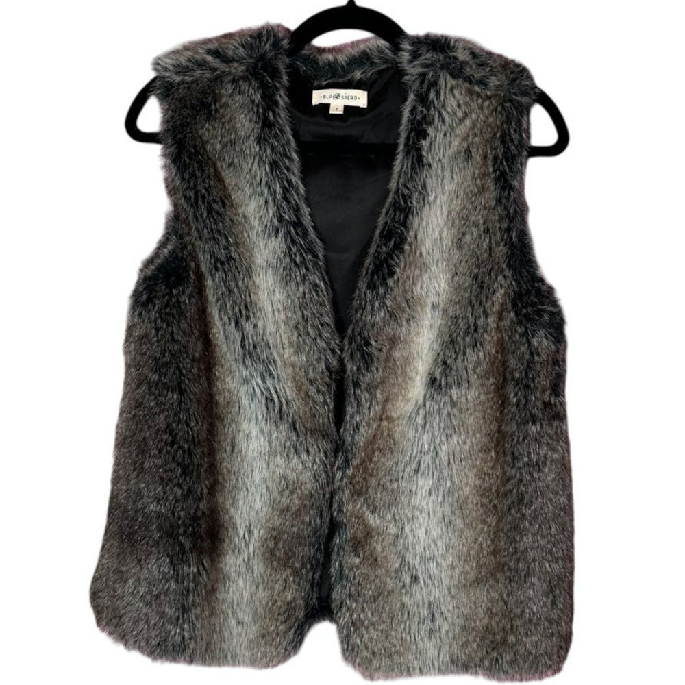 Blu Spero Faux Fur Vest Mob Wife Double Hook Closure 70s Disco Size Small